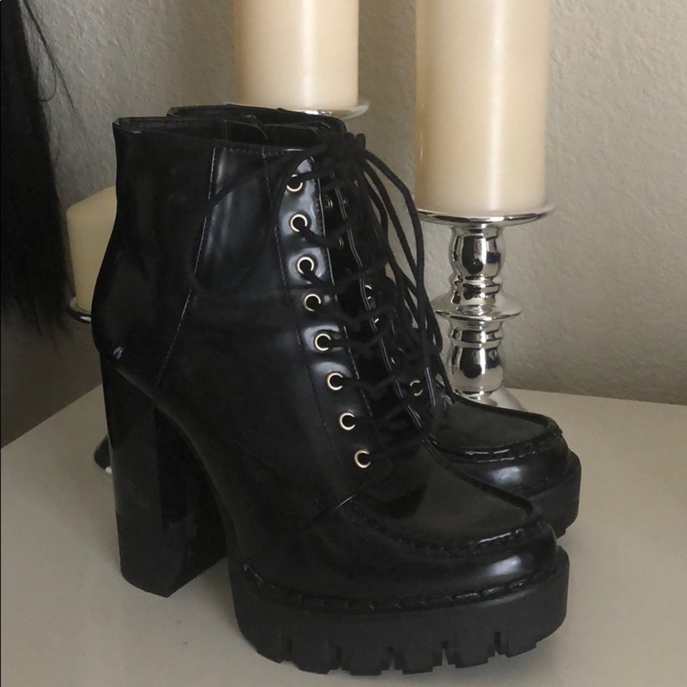 Zara Lace-Up High Heel Ankle Boots With Track sole